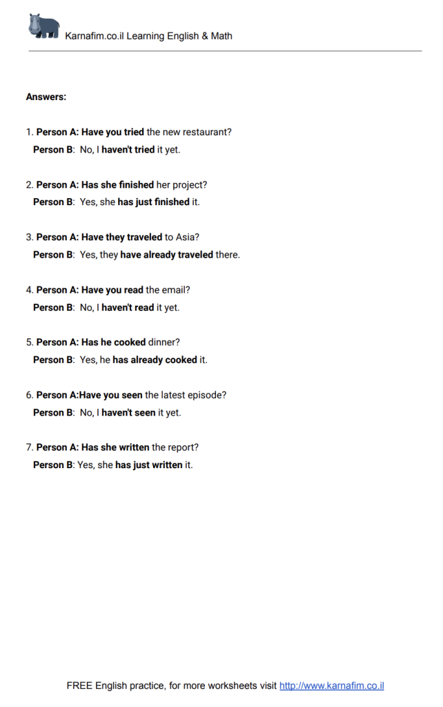 Present Perfect - Complete the dialogue #2-p2