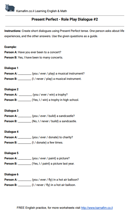 Present Perfect - Role Play Dialogue #2-פ1